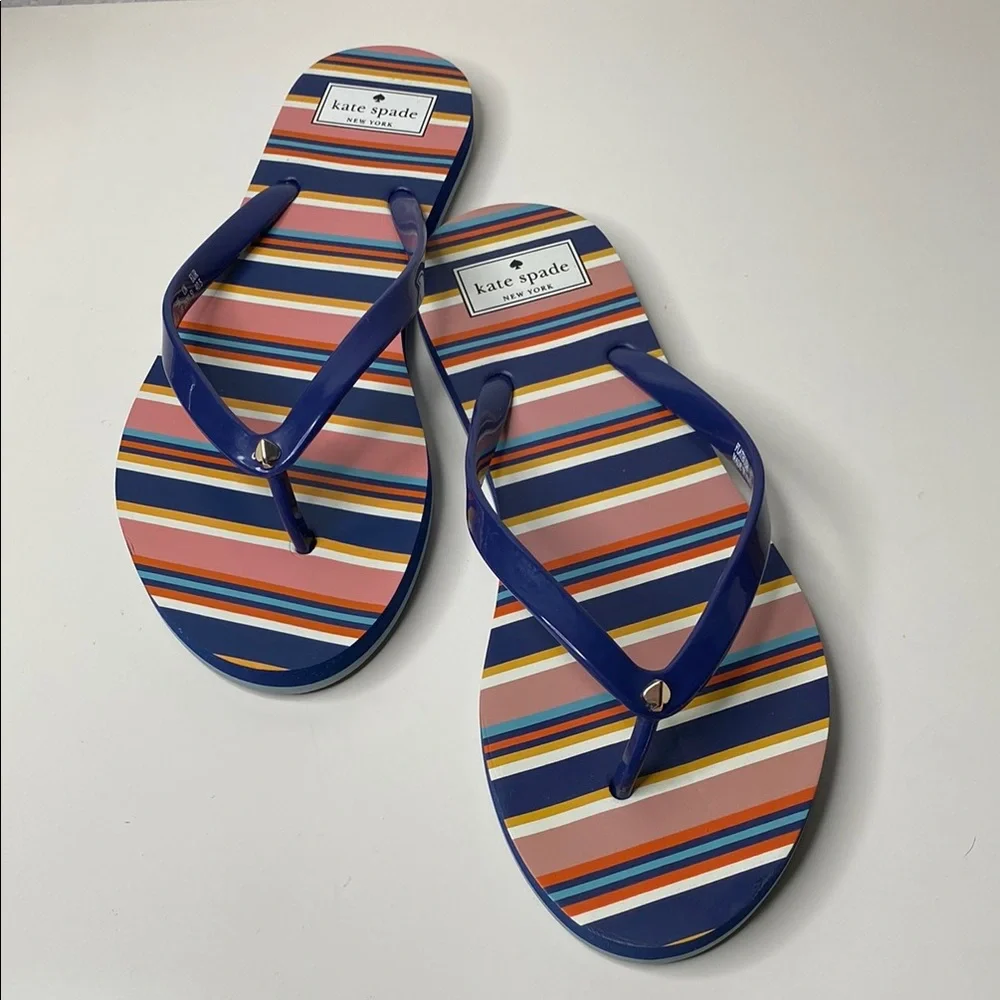 Kate Spade Flatbush Flip Flop Thong Sandals Blue/Pink Multicolor Striped Size 10